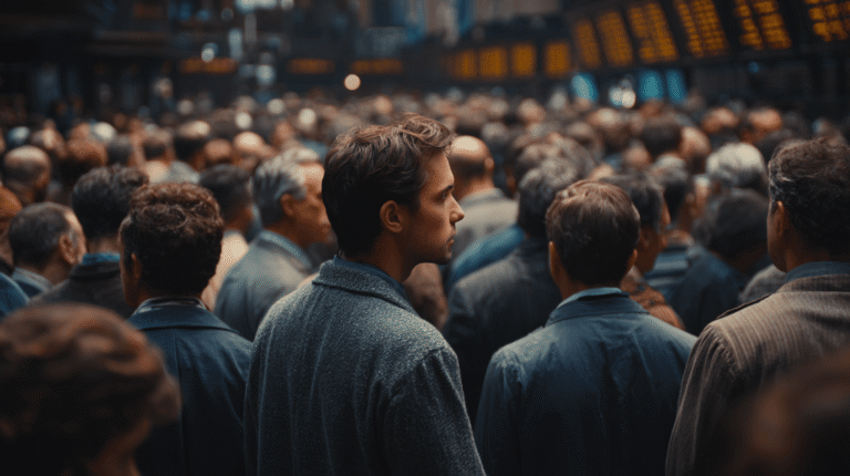 A_crowd_of_investors_rushing_in_the_same_direction