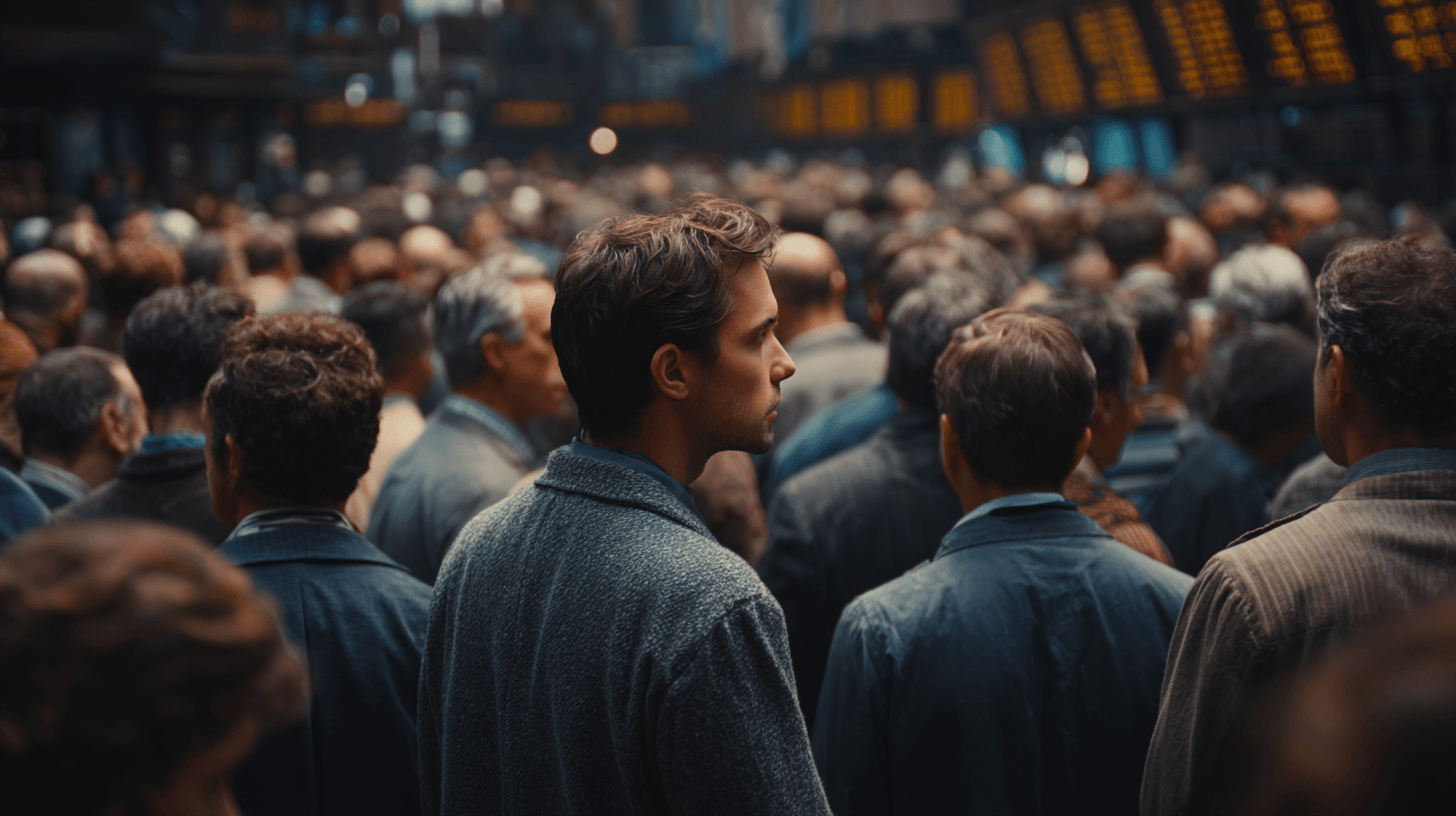 A_crowd_of_investors_rushing_in_the_same_direction