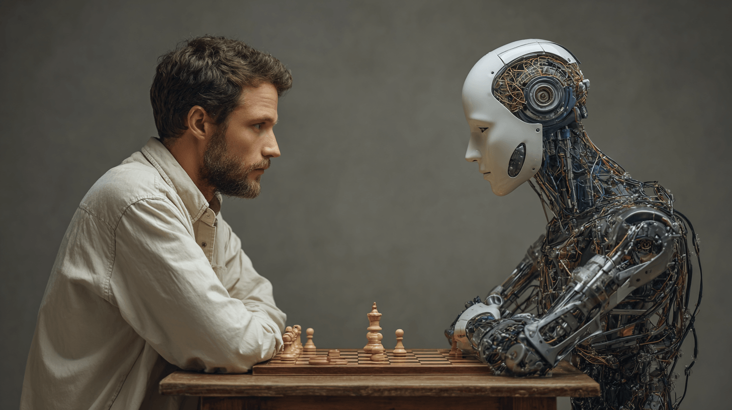 A human and a humanoid AI