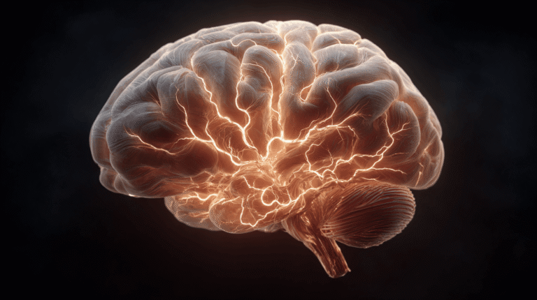 A human brain illuminated with glowing neural pattern