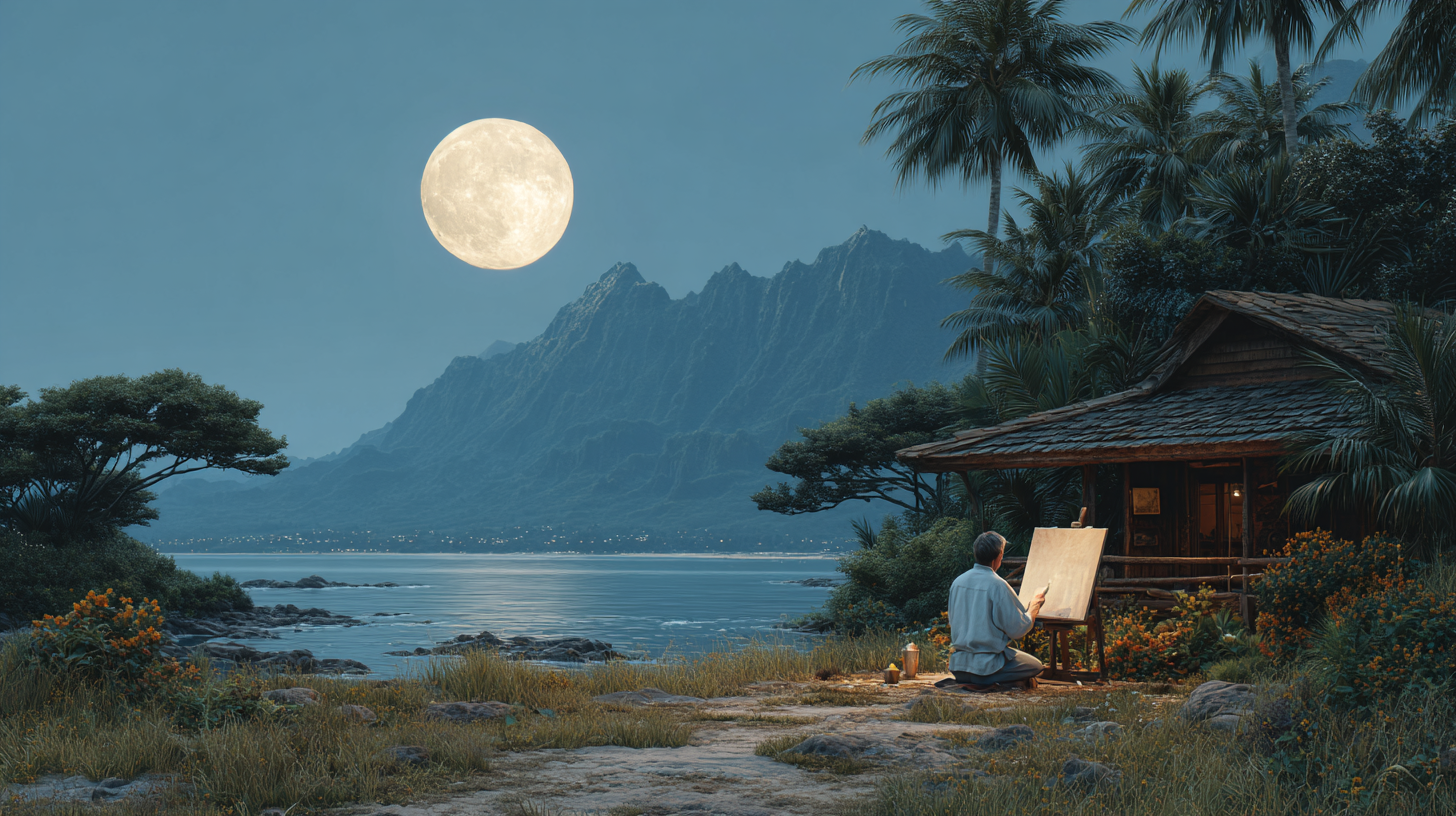 A solitary middle aged painter