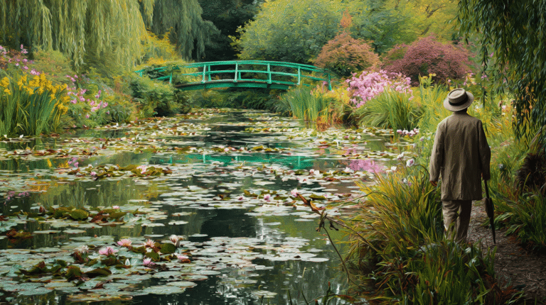 Claude Monet walking through his Giverny garden