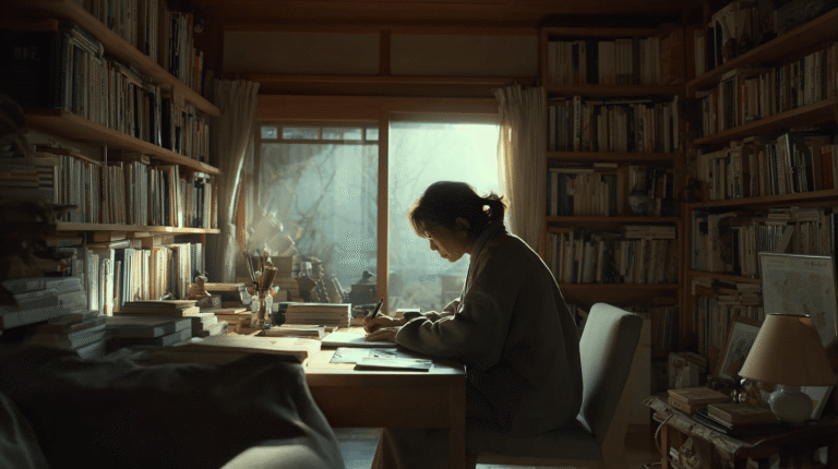 Han Kang writing in her study